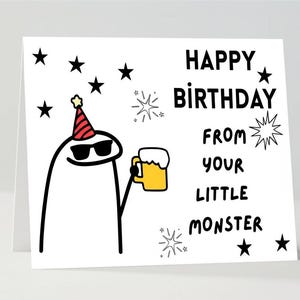 Feliz cumpleaños de tu pequeño monstruo: tarjeta divertida hecha a mano / Tarjeta para el Día del Papá / Regalo para esposo o padre / Plantilla editable de Canva