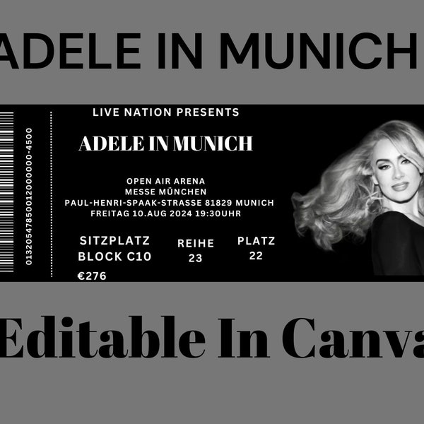 Adele Munich  Printable And Editable Concert Tickets,Adele Merch,Adele Munich Concert Ticket,Consert Tickets,Adele in Munich,Adele Merch