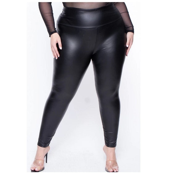 Faux Leather Leggings Plus Size Super Stretchy Spandex Clothing Pu Leather  Pant Tummy Control Oversized Pants Ouc088 -  Denmark