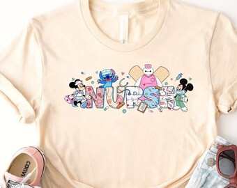 Chemise personnages infirmière Disney, T-shirt infirmière Disney, cadeau étudiant d'école d'infirmières, t-shirt fête des infirmières 2023, cadeau pour infirmière