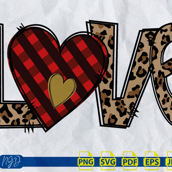 Leopard Love With Buffalo Paid Heart Svg, Valentines Day Svg, Valentines Svg, Love Svg, Leopard Love Svg