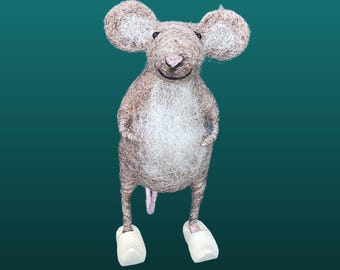 Handmade Needle Felted Little Mouse with Clogs on Family Friend Gift