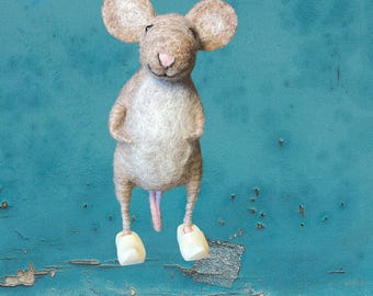 Handmade Needle Felted Little Mouse with Clogs on Family Friend Gift