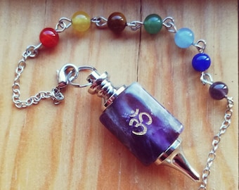 Pendulum - Amethyst Gemstone Dowsing Pendulum with Om Symbol for Healing & Meditation, Crystal Energy Tool