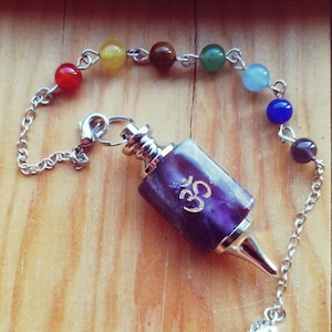 Pendulum - Amethyst Gemstone Dowsing Pendulum with Om Symbol for Healing & Meditation, Crystal Energy Tool