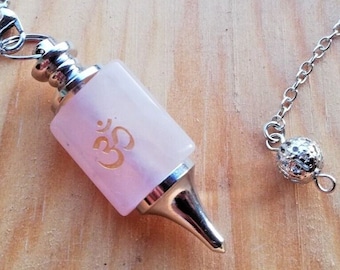 Rose Quartz Pendulum with Om Symbol – Chakra Healing Dowsing Tool