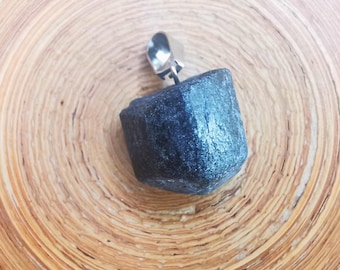 Black Tourmaline Bar Pendant: Stainless Steel Healing Crystal Jewelry