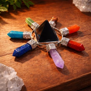 Générateur d'énergie en cristal, pyramide, onyx et pierre de guérison des 7 chakras | Décor métaphysique | Reiki | Méditation