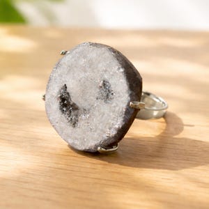 Crystal Jewelry | Grey Druzy Geode Ring | Energy Healing | Gemstone