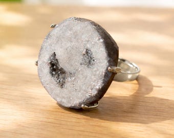 Crystal Jewelry | Grey Druzy Geode Ring | Energy Healing | Gemstone