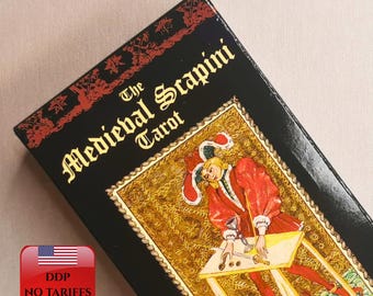 Medieval Scapini Tarot Cards | Vintage Italian with Gold Accents, 78 Card Deck for Collectors