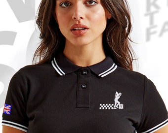 Women's Ska Shirt, Twin Tip Polo With Embroidered Logo, Retro Music T-Shirt, Northern Soul, Two Tone, Keep The Faith, Gift, Personalised Top