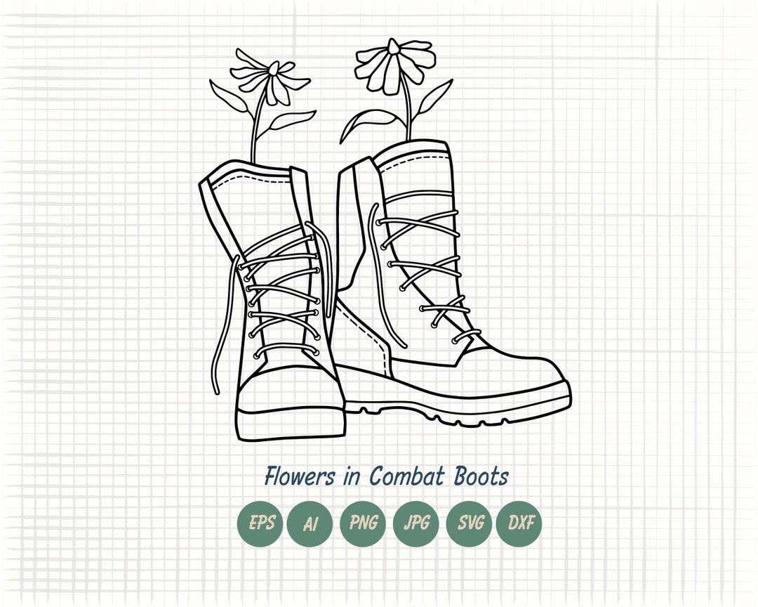 Combat Boots Svg, Hand Drawn Flowers in Boots Veteran Svg, Military