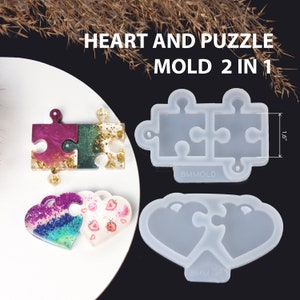 Silicone Mold Set with Puzzle & Heart Forms - Perfect for Meaningful Resin Jewelry for Loved Ones