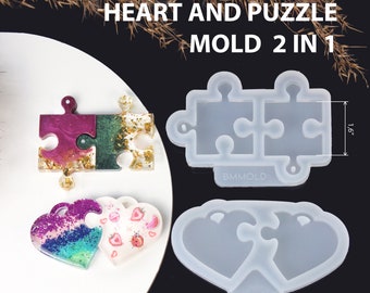 Puzzle Heart Mold Set | Silicone Resin Mold for Keychains, Pendants, UV Resin, Epoxy Crafts