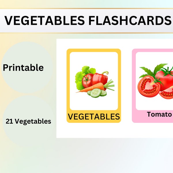 Vegetables Flashcards | Montessori Flash Cards | Early Learning | Preschool Learning | Toddler Learning