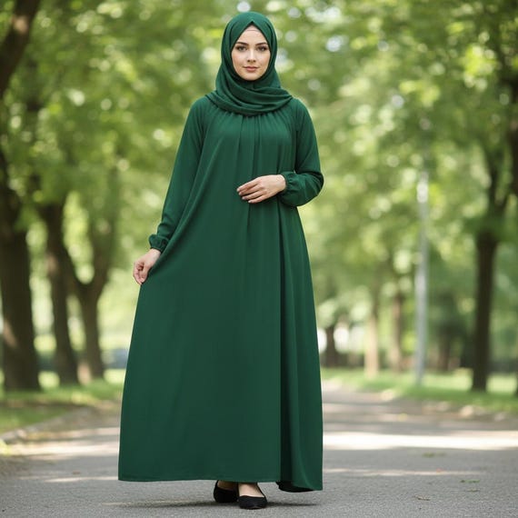 casual long dress with hijab Amelis - Fully buttoned long fluid dress in front (Turkish casual hijab dress)