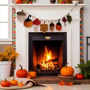 Autumn Crochet Garland Pattern PDF – Acorn, Pumpkin, Leaf, Mushroom Appliques – Fall Banner DIY Crochet Pattern