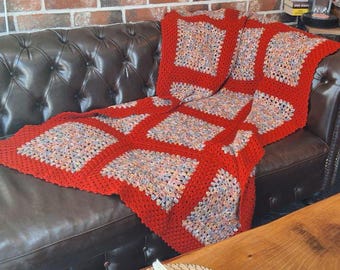 Granny Square Crochet Blanket: 25% Wool Boho Afghan Throw