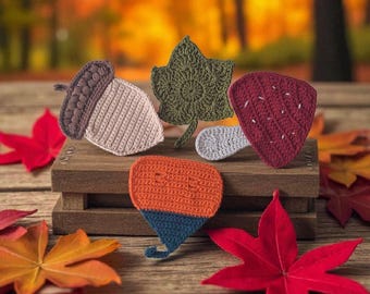 Crochet Coaster Pattern PDF: Autumn Acorn, Pumpkin, Leaf, Mushroom