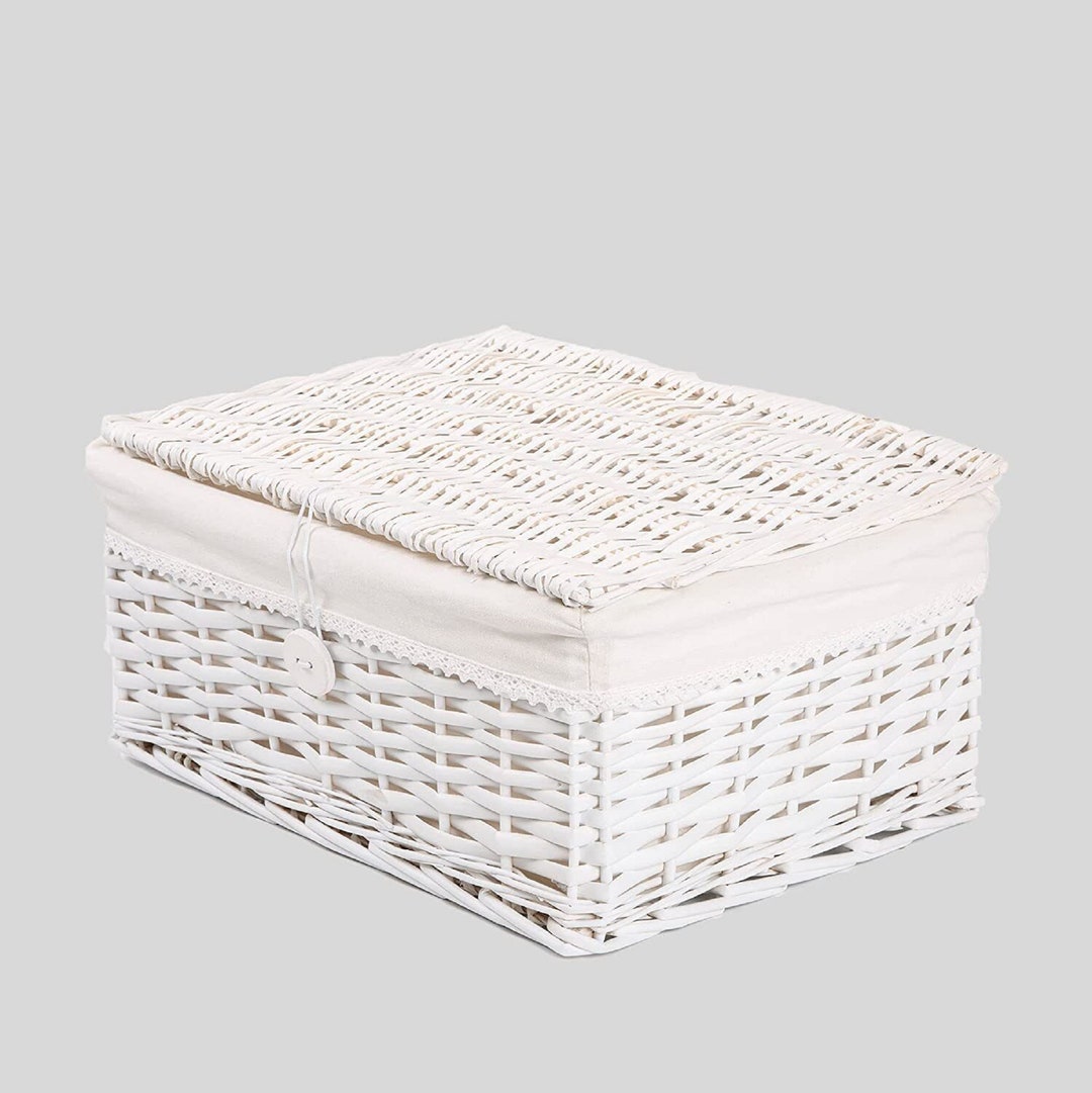Handmade Natural White Wicker Storage Basket With Lid Woven - Etsy