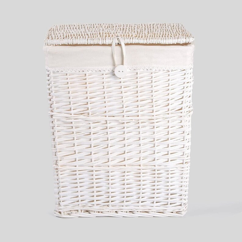 Handmade White Laundry Wicker Basket With Liner With Lid Etsy