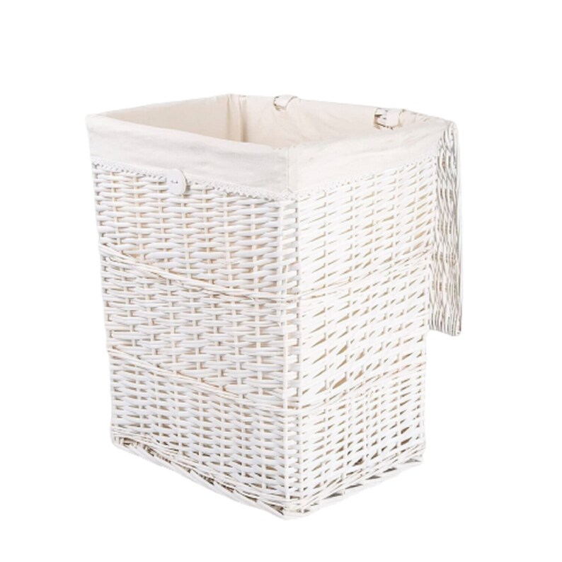 Handmade White Laundry Wicker Basket With Liner With Lid Etsy