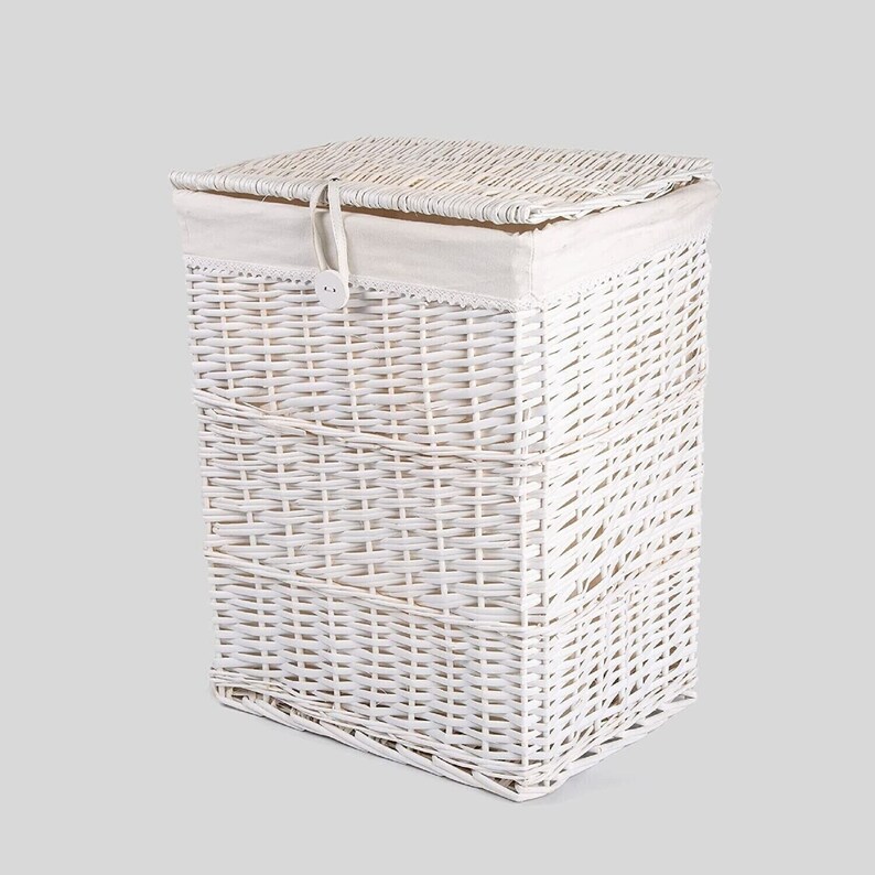 Handmade White Laundry Wicker Basket With Liner With Lid Etsy