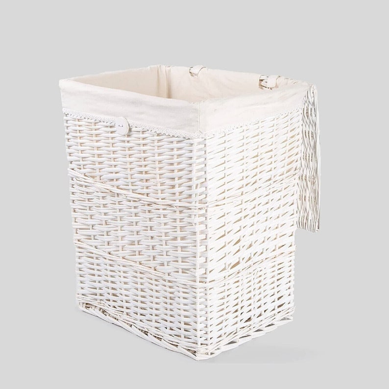 Handmade White Laundry Wicker Basket With Liner With Lid Etsy