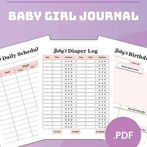 Baby Girl Journal | Memory Book Baby Girl | Digital Printable Baby Memory Book | PDF| Baby&#39;s First Year Journal | Baby Girl Care Tracker