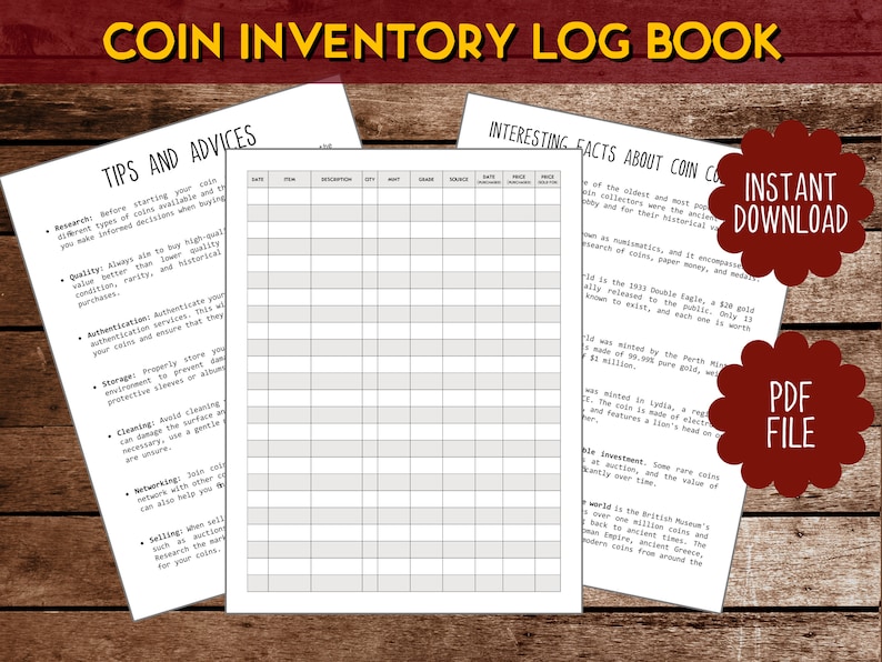 Coin Inventory Log Book Coin Collecting Record Keeping Book Numismatic