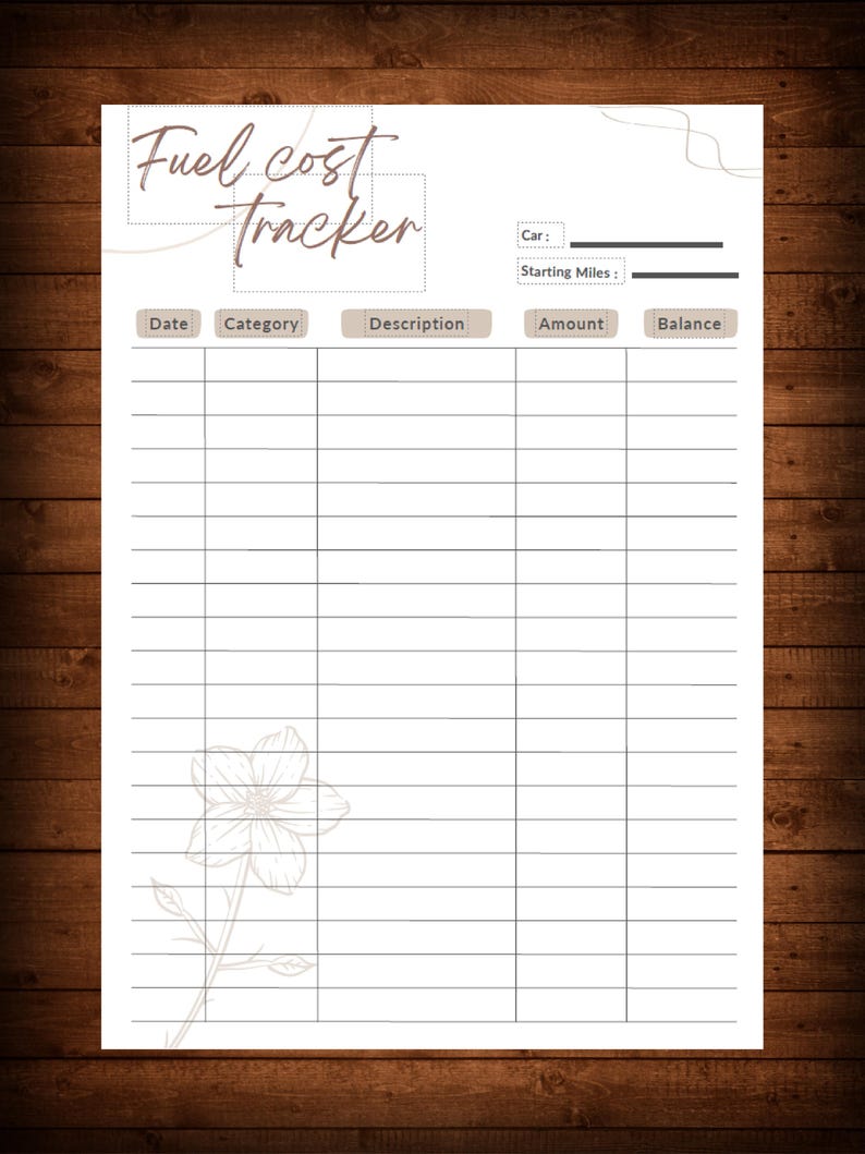 Printable Fuel Cost Tracker | Vehicle Fuel Cost per Mile | Fuel Expense ...