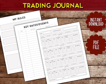 Tagebuch Notizen | Handelslogbuch für den Forex-, Krypto-, Aktienoptionen- und Terminhandel | Kapitalanlagen Tracker | Druckbare Blätter | PDF-Datei