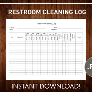 Restroom Cleaning Log | Cleaning Restroom Checklist | Cleaning Forms | Cleaning Log Sheet | Printable Restroom Cleaning Log for Businesses