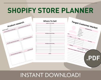 Printable Shopify Store Planner | Digital Shopify Planner | Instant Download | PDF | Branding Planner |Ecommerce Worksheet | Product Launch