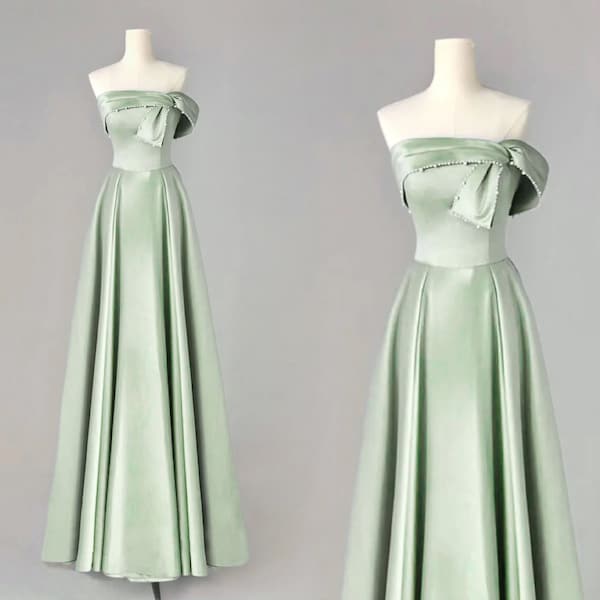 Sage Green Long Prom Dress With Applique, A Line Evening dress,Prom Dresses ,Wedding Party Dresses, Prom Bridesmaid Dress