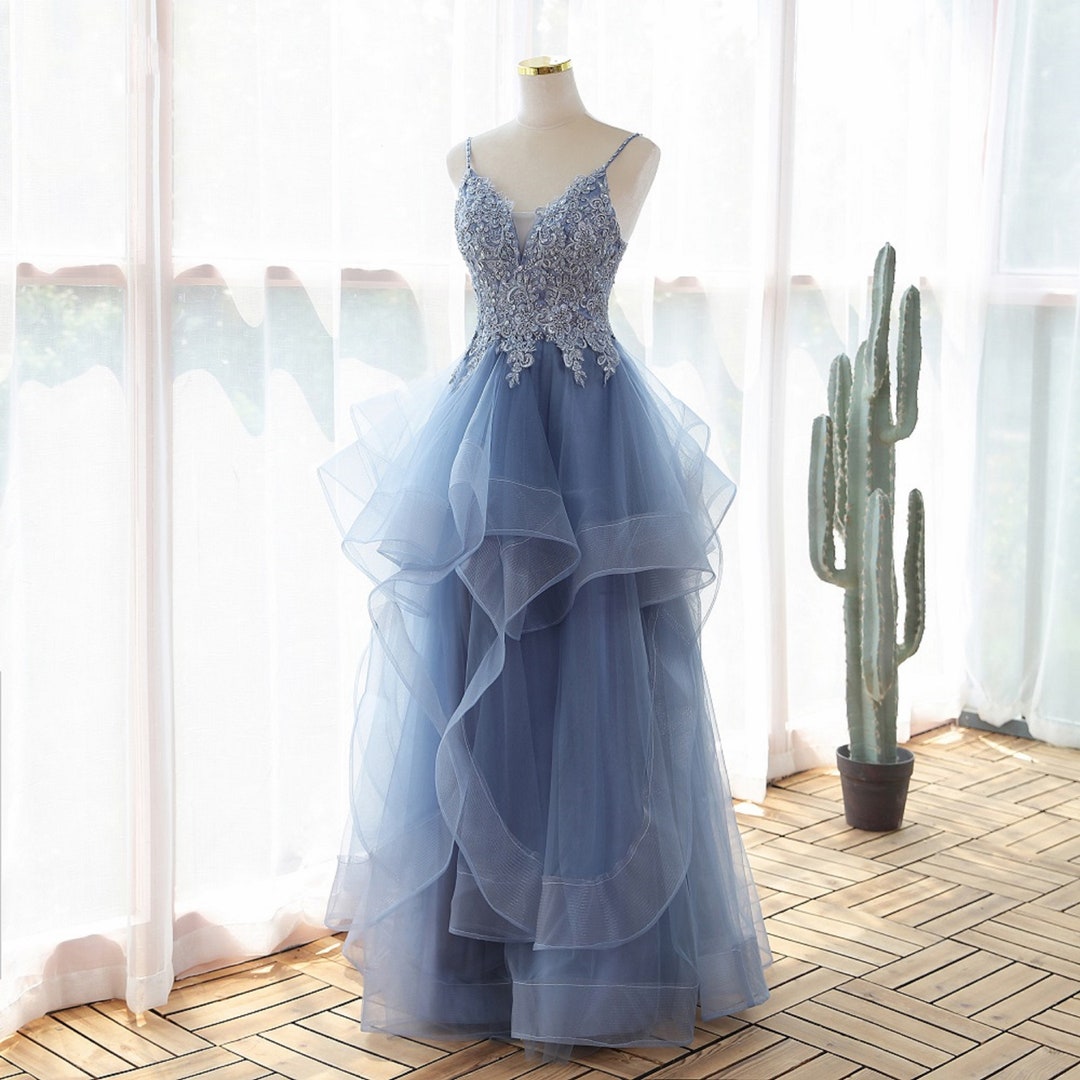 Beautiful Dusty Blue Evening Dress Eevening Gowns Vestidos De Fiesta
