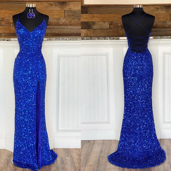 Royal blue Mermaid Long Prom Dress With Slip, Sequins Evening dress,Mermaid Prom Dresses ,Wedding Party Dresses, Prom Bridesmaid Dress