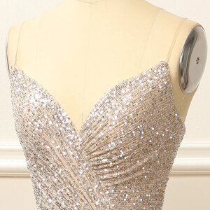 Classy Long White Mermaid Glitter Sleeveless Evening Party Gowns Long Slit Online