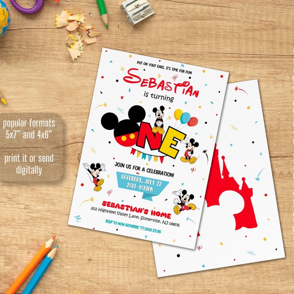 Editable Printable Clubhouse Birthday Invitation, Mickey one Invitation, Clubhouse Invite, mouse party Invite, 1st first birthday boy