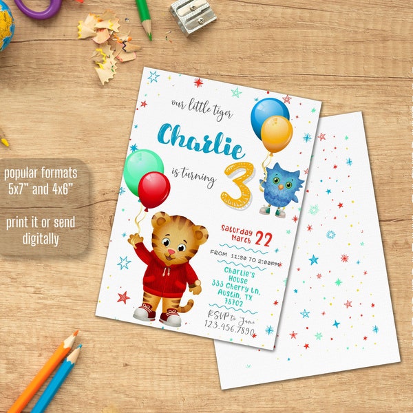 Daniel Tiger Editable Invitation, Printable Birthday Invitation, daniel's tiger neighborhood invite, Instant Download, boy girl invitation