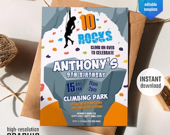 Rock Climbing Birthday invitation, Rock Climbing invitation, Rock Climbing instant download editable boy, printable invitation