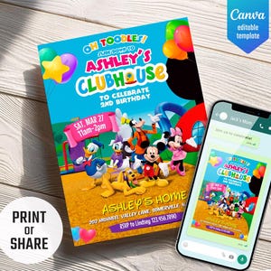 Printable Clubhouse birthday invitation, editable invite, Mickey invitation, Clubhouse invitation, Mouse Party invite image 3