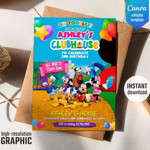 Printable Clubhouse birthday invitation, editable invite, Mickey invitation, Clubhouse invitation, Mouse Party invite image 1