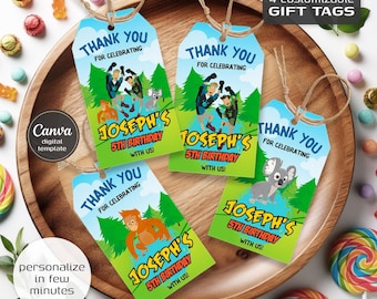 Wild Kratts printable gift tags, birthday party thank you card, Editable Template, diy Safari party bday decorations,  party favors