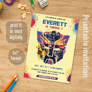Transformers one party evite, Printable Rescue Bots Birthday Invitation, Optimus Prime invite, Autobots party invitation, Bumblebee invite