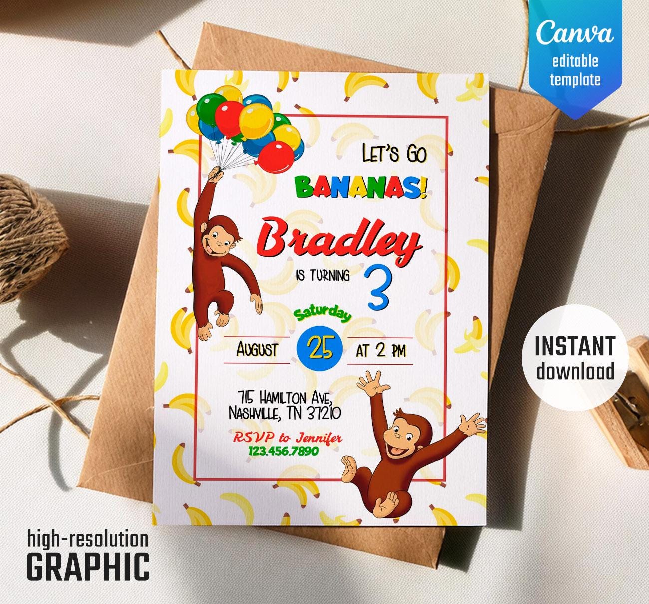 George Michael Invitation Curious George Birthday Invitation, Curious George Party, Printable ...