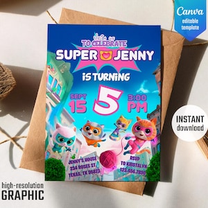 SuperKitties invitation, Kitten Invitation Cute invite, printable editable Super Kitties invite, SuperKitty Birthday Party invite template