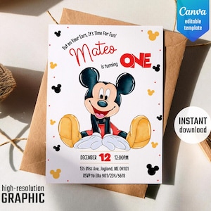 Editable printable Clubhouse Birthday invitation, Clubhouse invite, Mickey One invitation, Mouse Party invite, 1st first birthday boy