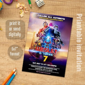 Transformers one party evite, Printable Rescue Bots Birthday Invitation, Optimus Prime invite, Autobots party invitation, Bumblebee invite